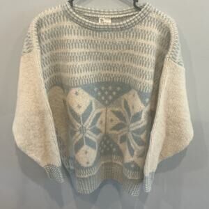 Alafoss Icewool Long Sleeve Fair Isle Sweater Snowflake SMALL Pure New Wool Blue
